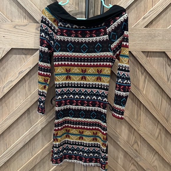 Women’s Fairisle off the Shoulder Sweater Dress - Picture 4 of 5